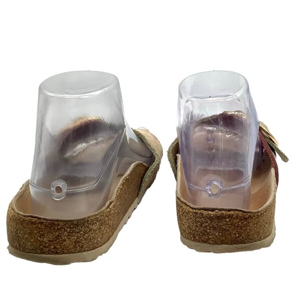 Birkenstock Madrid Gold Big Buckle Sandals 5 36 Pink Print Single Strap Slide - Picture 11 of 12